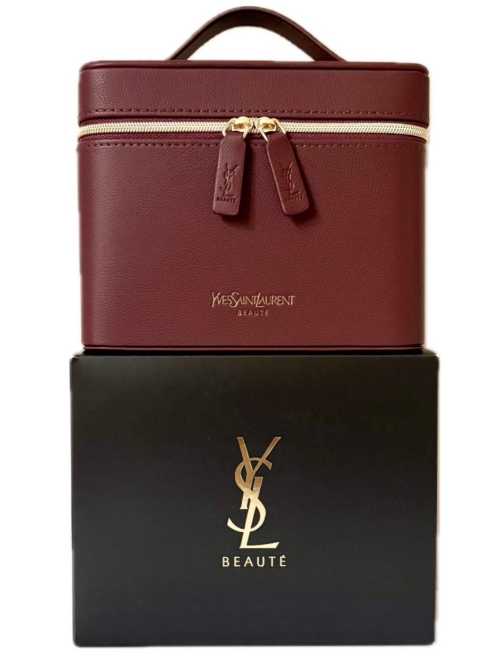 Yves Saint Laurent (YSL) Burgundy Vegan Leather Vanity Trunk Case